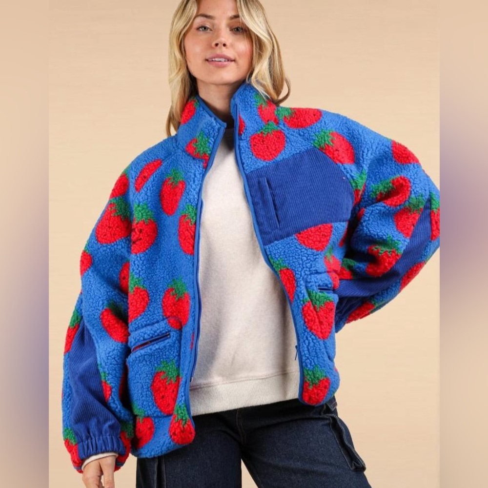 Fleece Sherpa plus size jacket strawberry 2X nwt boutique